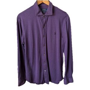Polo Ralph Lauren Knit Dress Shirt Purple Button Down Men's Sz Large